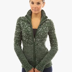 🩵PattyBoutik Green Knit Zippered Mock Neck Sweater Large